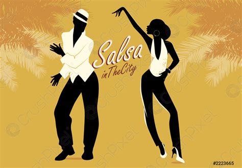 Joven Pareja Siluetas Bailando Salsa O M Sica Latina Vector De Stock Crushpixel