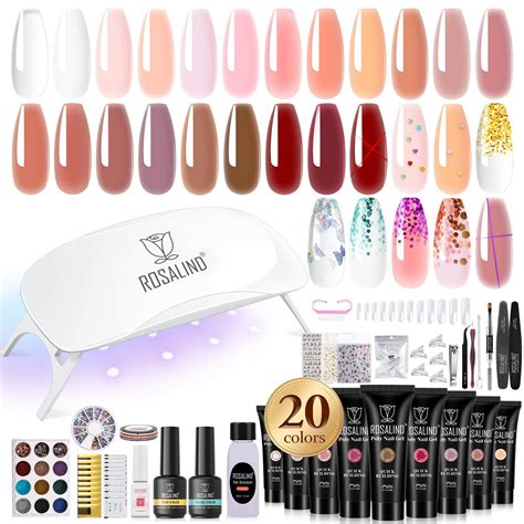 Amazon ROSALIND Poly Nail Gel Kit 20 Colors 76 Nail Art Accessories Kit Clear Nude Poly