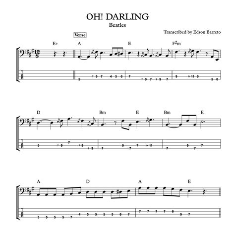 OH! DARLING (Beatles) Bass Transcription, Score & Tab Lesson - Edson ...