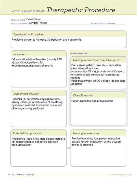 Ati Therapeutic Oxygen Therapy Active Learning Templates Therapeutic