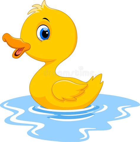 Cute Cartoon Duck Swimming Funny And Adorable Stock Illustration