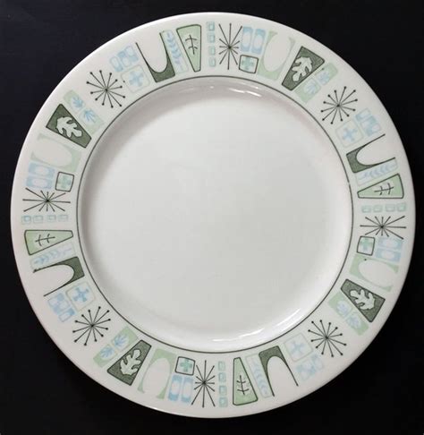 Taylorstone Cathay Atomic Turquoise And Green 2 Dinner Plates Vintage Mcm