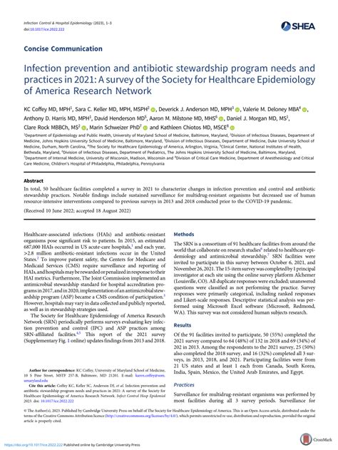 PDF Infection Prevention And Antibiotic Stewardship Program Needs And