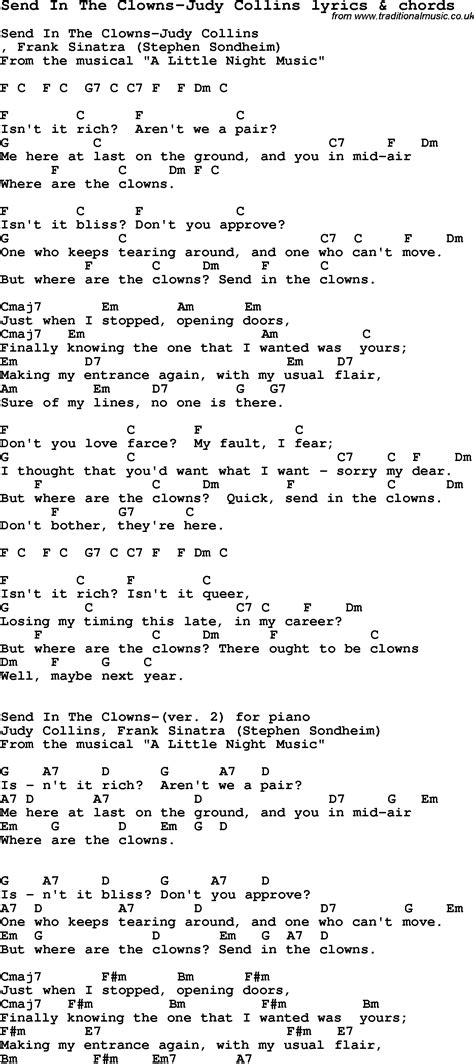 Love Song Lyrics For Send In The Clowns Judy Collins With Chords