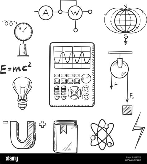 Science Sketch Icons Set With Symbols Of Physics Such As Magnet