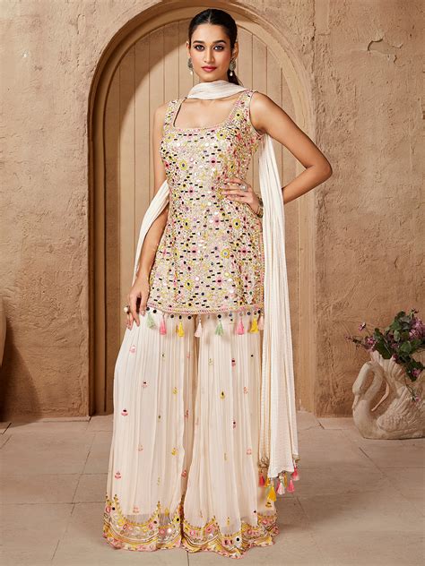 Latest Georgette Off White Sharara Suit G3 WSS40469 G3fashion