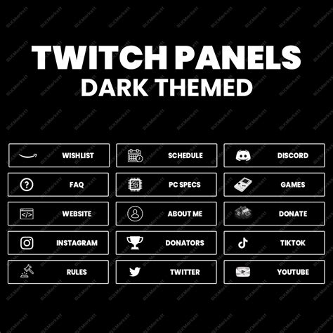 Twitch Panels Black And White Themed Contains Tiktok Panel Setup