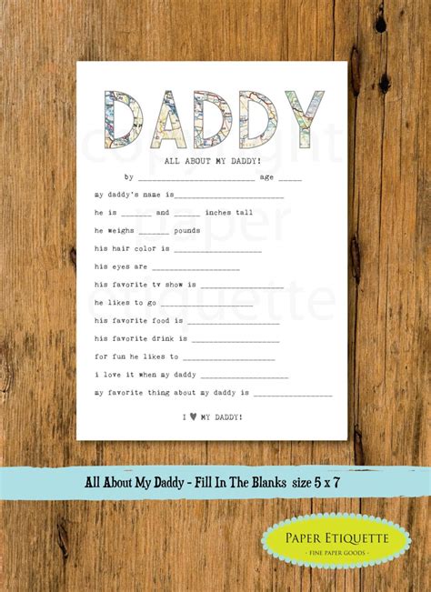 All About My Daddy Printable Fathers Day T Dad Fill Etsy