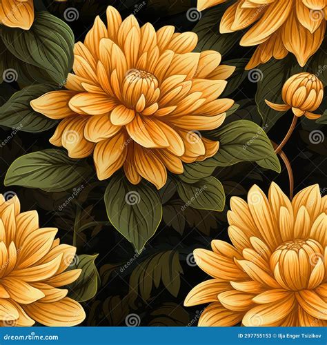 Vibrant Marigold Flower Blooms Seamless Pattern In Top View Perfect