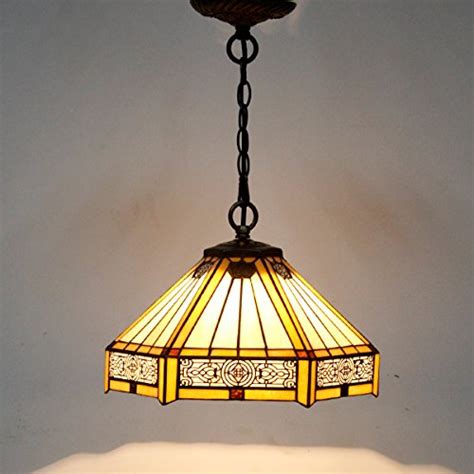 Werfactory Tiffany Pendant Light Fixture Yellow Hexagon Stained Glass