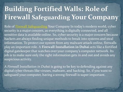 Building Fortified Walls Role Of Firewall Safeguarding Your Company Pptx