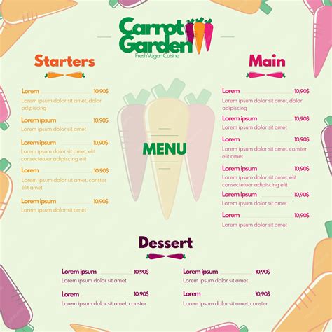 Premium Vector | Carrot carden restaurant vegan menu vector