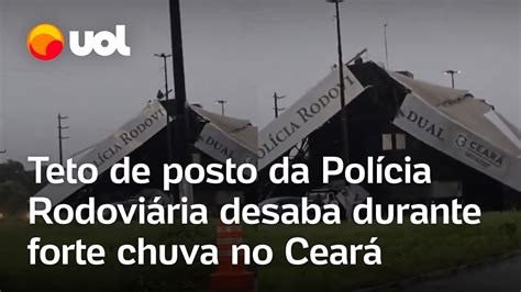 Teto de posto da Polícia Rodoviária desaba e cai sobre carros durante