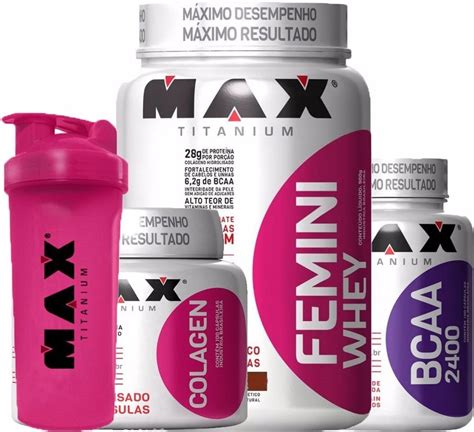 Combo Mulher Femini Whey Colageno Bcaa Max Titanium R