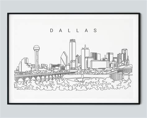 Aesthetic Dallas Skyline Wall Art Dallas Texas Wall Decor Etsy