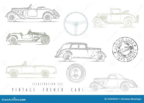 Illustration Set Vintage French Cars Stock Illustration - Illustration of enthusiast, cabriolet ...