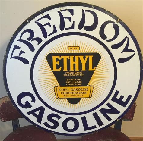 Freedom Gasoline Ethyl Round Porcelain Sign Porcelain Signs