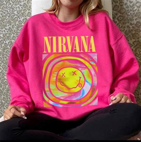 Heliconia Pink Color Nirvana Sweatshirt Nirvana Smile Face Crewneck