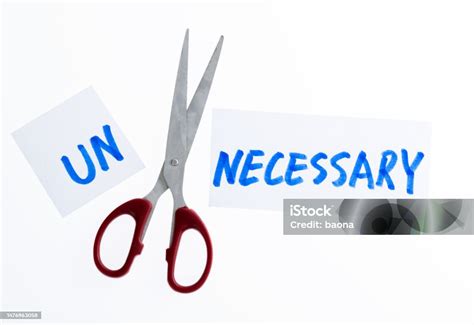 Scissor Cutting Word Unnecessary To Necessary Stock Photo Download