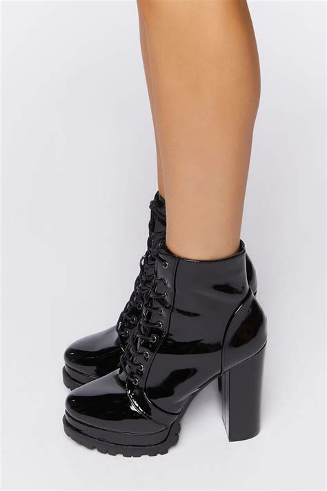 Faux Patent Leather Lace Up Booties