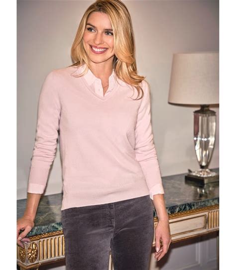 Soft Oyster Cashmere V Neck Sweater Woolovers Uk