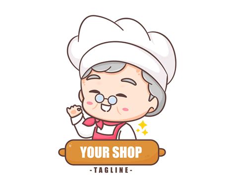 Cute Grandmother Chef Cartoon Grandma Cooking Logo Vector Art People