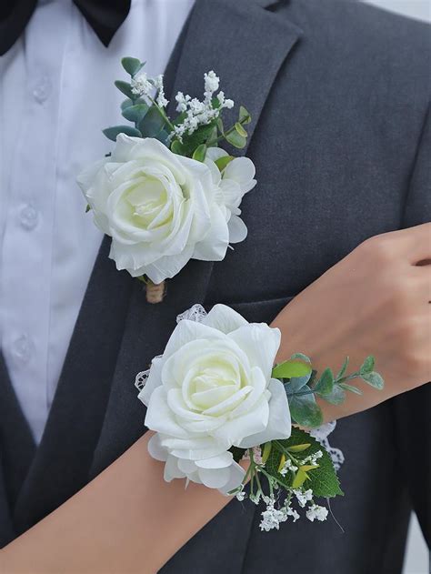 Set Romantic Rose Forest Style Beautiful Corsage And Wrist Flower Set