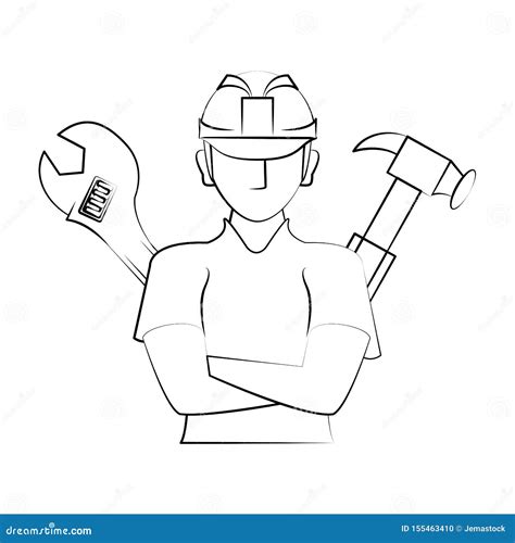 Engineering Construction Factory Industry Cartoon Drawing In Black And