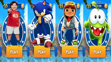 Sonic Dash Vs Om Nom Run Subway Surfers Tag With Ryan All Characters