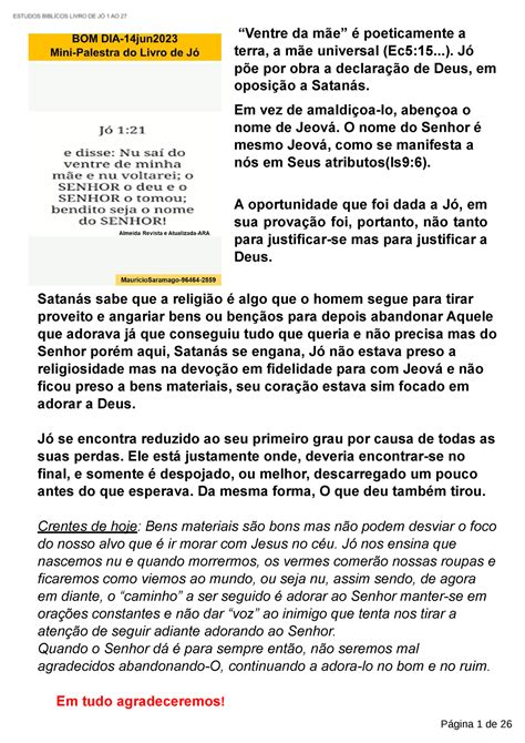 Estudo Biblico Livro DE JÓ Excelente Ajuda PARA Homilética Pregação