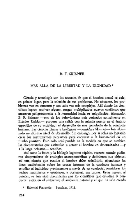 M S All De La Libertad Y La Dignidad Humana B F Skinner Mas Alla