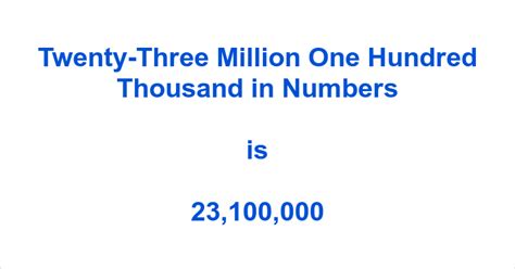 Twenty-Three Million One Hundred Thousand in Numbers | numbersinwords.net
