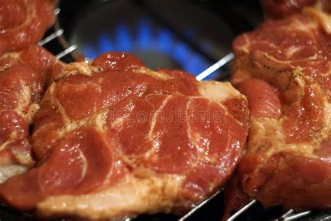 Marinated Raw Steak On The Hot BBQ Charcoal Grill Stock Image Image Of Meal Meat