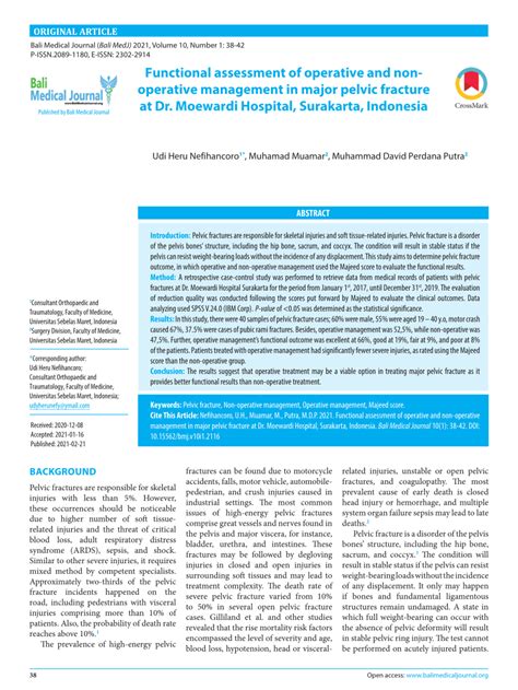 Pdf Functional Assessment Of Operative And Non Operative Management In Major Pelvic Fracture