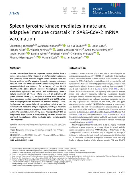 PDF Spleen Tyrosine Kinase Mediates Innate And Adaptive Immune