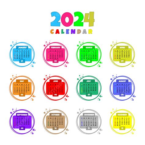 Calendário 2024 Ilustração Em Vetor Modelo De Estilo Cartoon Colorido