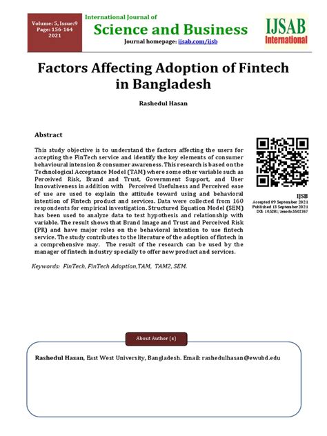 Factors Affecting Fintech Adoption In Bangladesh Pdf Survey