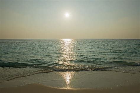 Panoramic View of Remote Tropical Beach at Sunset Stock Photo - Image ...