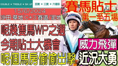 【賽馬貼士提供】2024年6月15日 沙田 第一至五場 呢幾隻馬wp之選 今期貼士大機會 威力飛彈 近況大勇 賽馬貼士