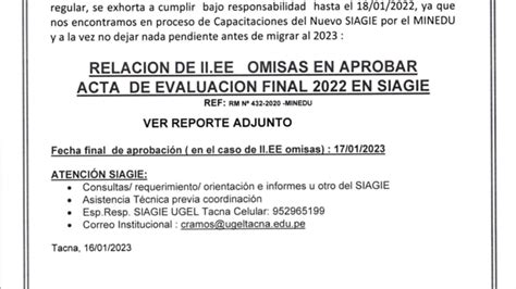 Siagie Informa Relación De Iiee Omisas En Aprobar Acta De Evaluación Final 2022 En Siagie