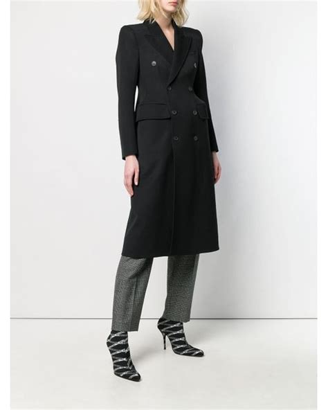 Balenciaga Satin Hourglass Double Breasted Wool Blend Gabardine Coat In Black Save 50 Lyst