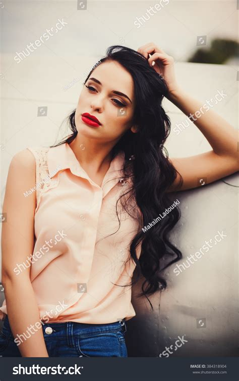 Street Fashion Brunette Posing Outdoors Stock Photo Shutterstock