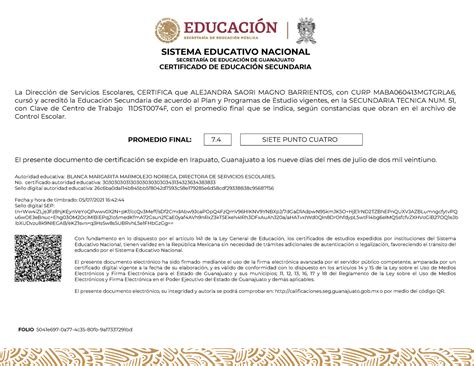 Certificado De Secundaria FOLIO 5041e697 0a77 4c35 80fb 9a17337291bd