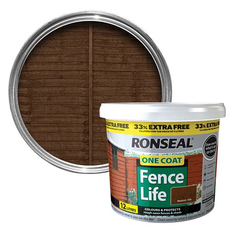 Ronseal One Coat Medium Oak Matt Shed And Fence Stain 12l Departments