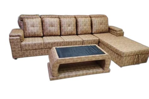 Wooden Rexin Brown 5 Seater L Shape Sofa Set Without Lounger At Rs