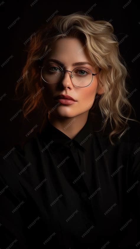 Premium Ai Image A Woman Wearing Glasses And A Black Shirt