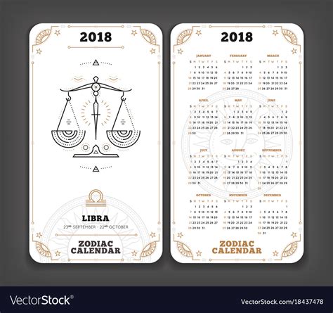 Libra Year Zodiac Calendar Pocket Size Vector Image