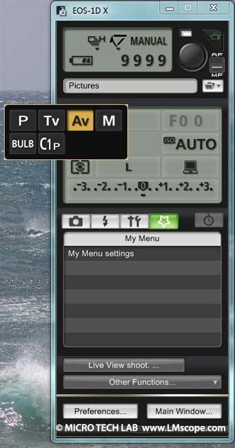 The Canon EOS utility software via USB or LAN