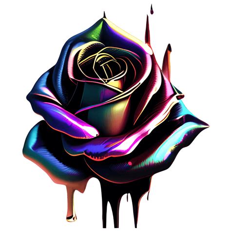 Realistic Black Metallic Rose With Oil Slick Rainbow Highlights