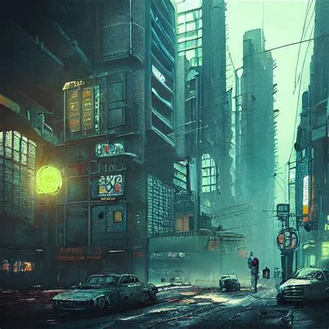 Dystopian Cyberpunk City Street Scene Halls Of Dirty Stable